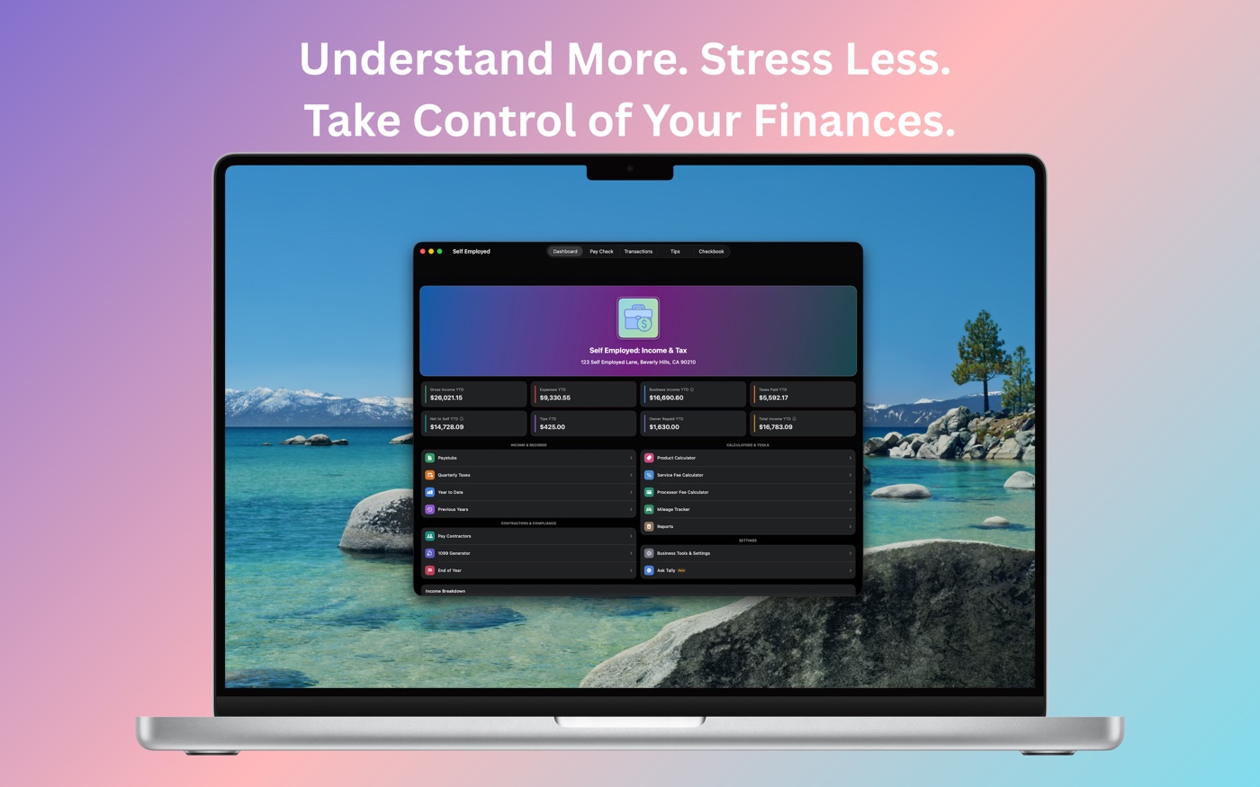 Self Employed running on a MacBook Pro.